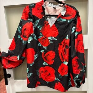 SHEIN Red and Black Floral Top